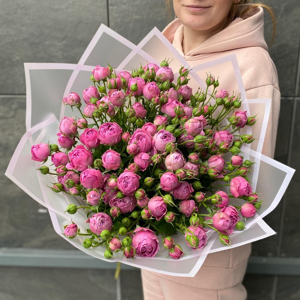 Монобукет из кустовой пионовидной розы, 15 шт